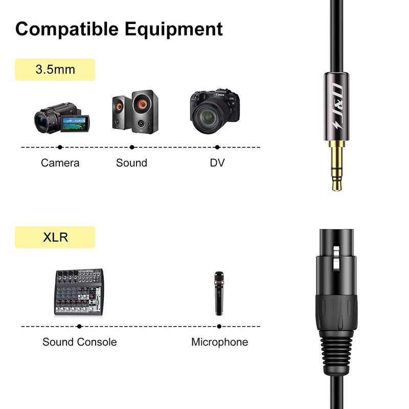 J&D XLR to 3.5mm Microphone Cable, PVC Shelled XLR Female to 3.5mm 1/8 inch TRS Male Balanced Cable - 3 Feet for DSLR Camera, Computer Sound Card - Image 3